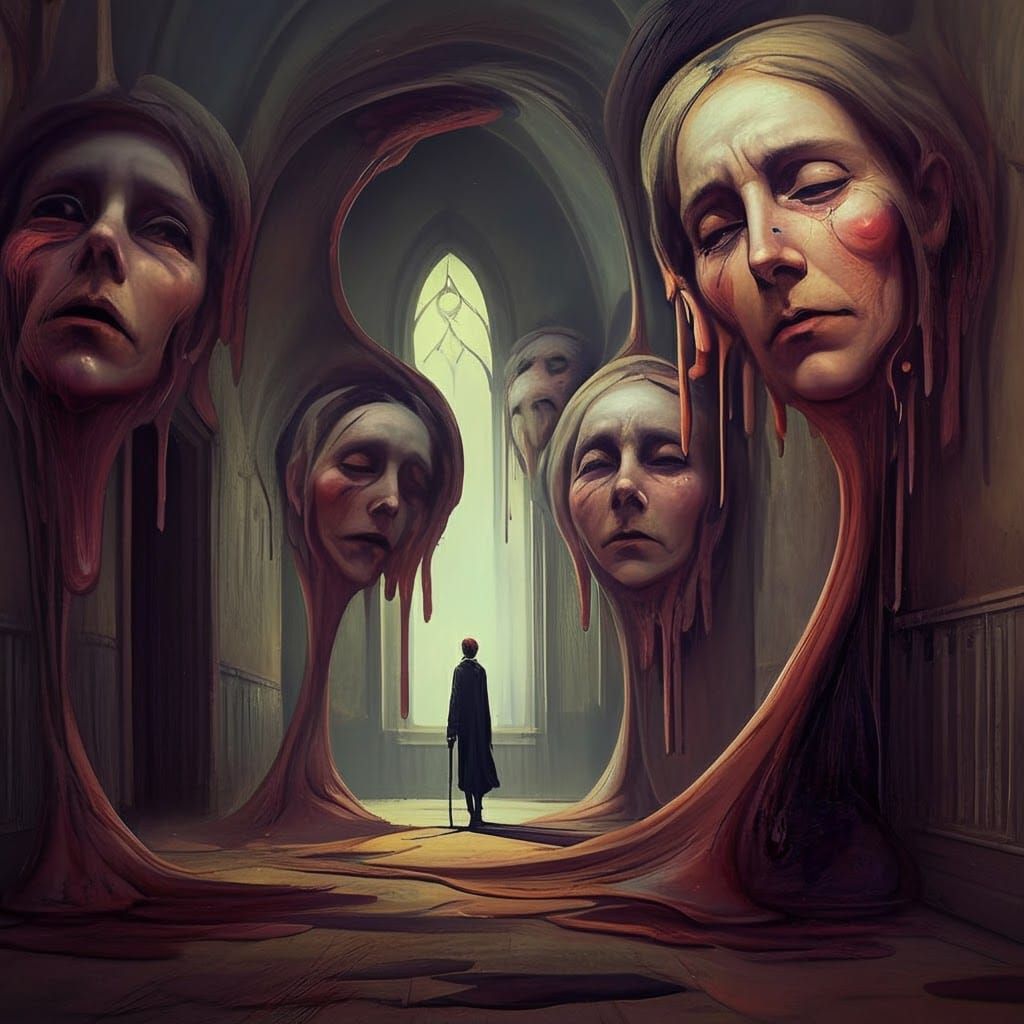 Surreal Gothic Nightmare: Distorted Shadows and Whispers