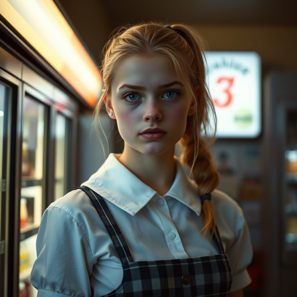 Ethereal Private School Girl in Melancholic Convenience Stor...