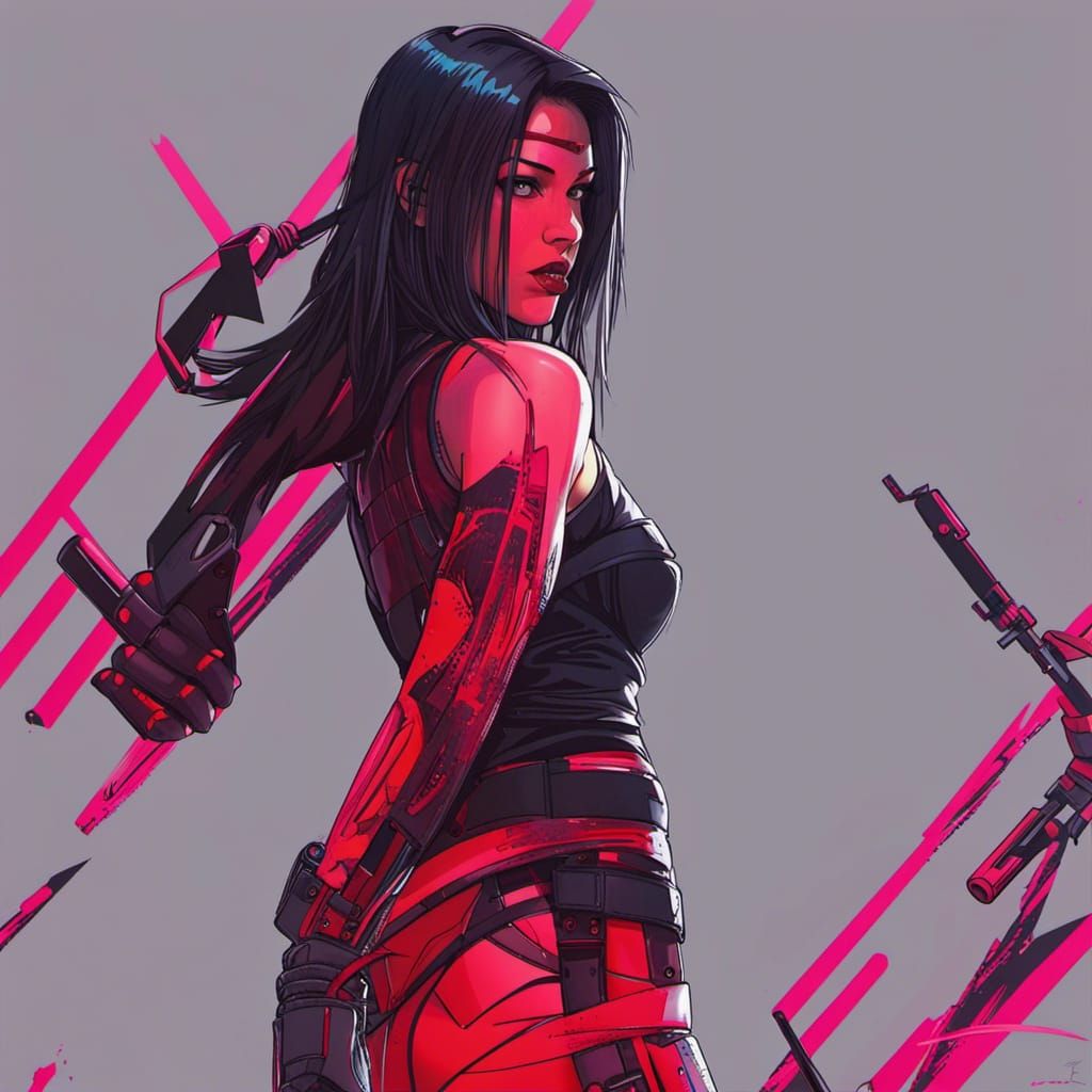 Sci-Fi Elektra in Cyberpunk Neon Cityscape