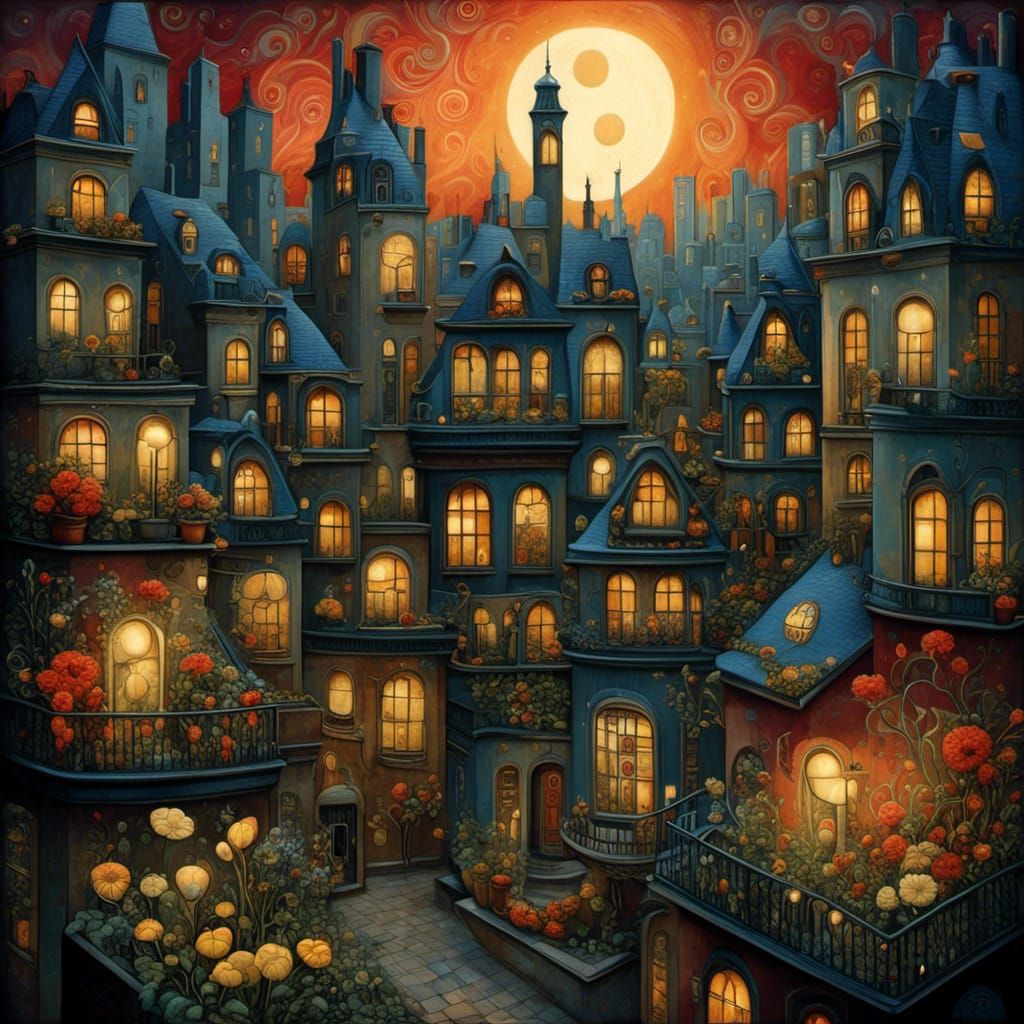 Manhattan Rooftop Garden Under Starry Night Sky