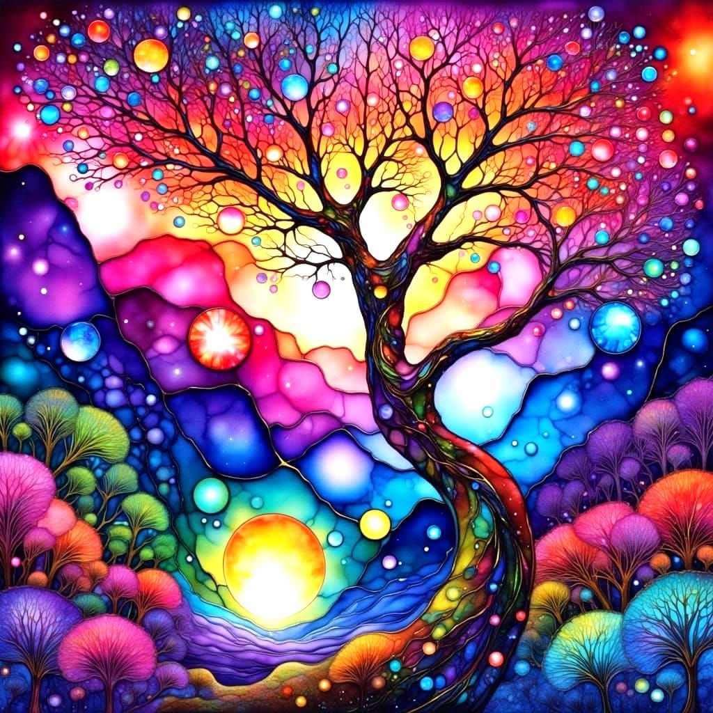 Ethereal Klimt-Inspired Woman in a Lavender Dreamscape