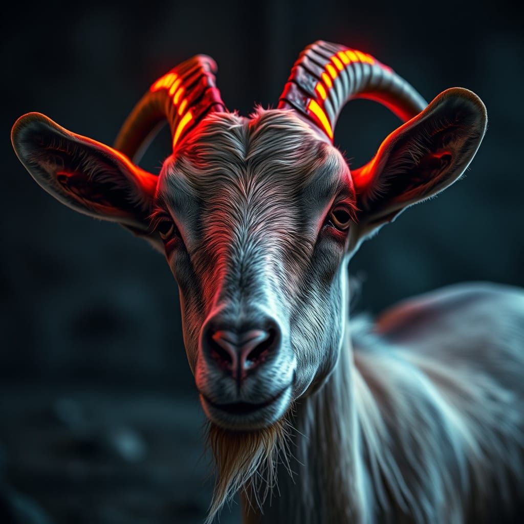 Hyperrealistic Neon Goat in Vibrant HDR