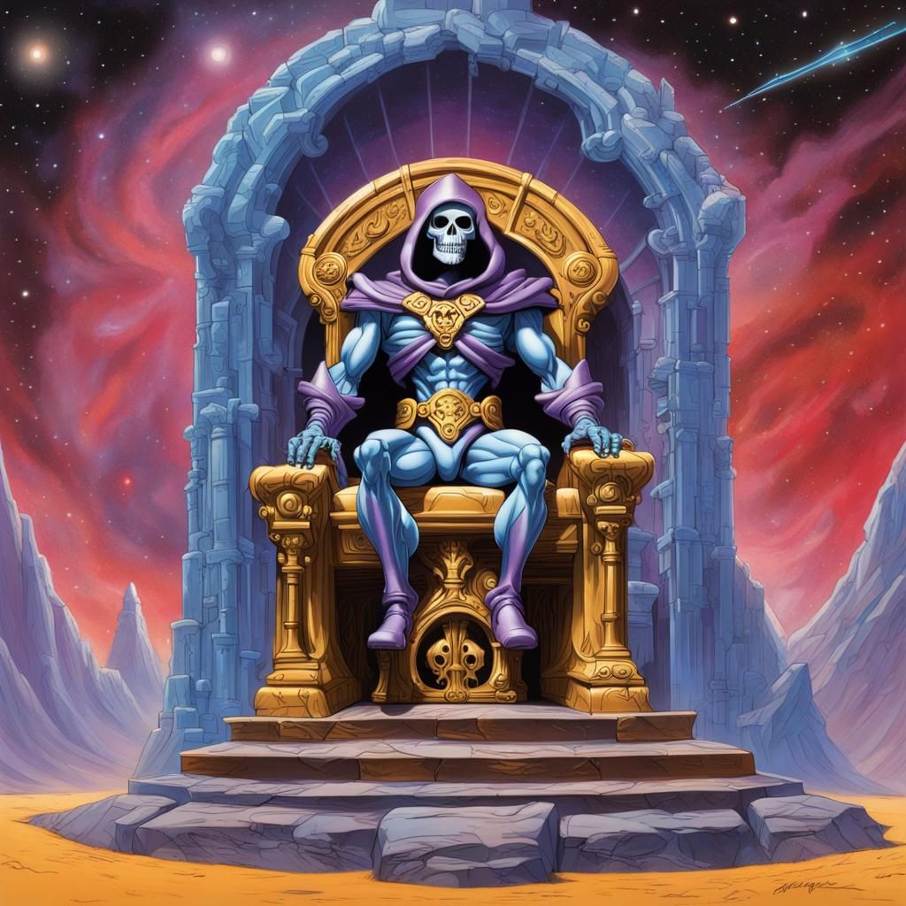 Skeletor on Throne in Cosmic Dreamscape