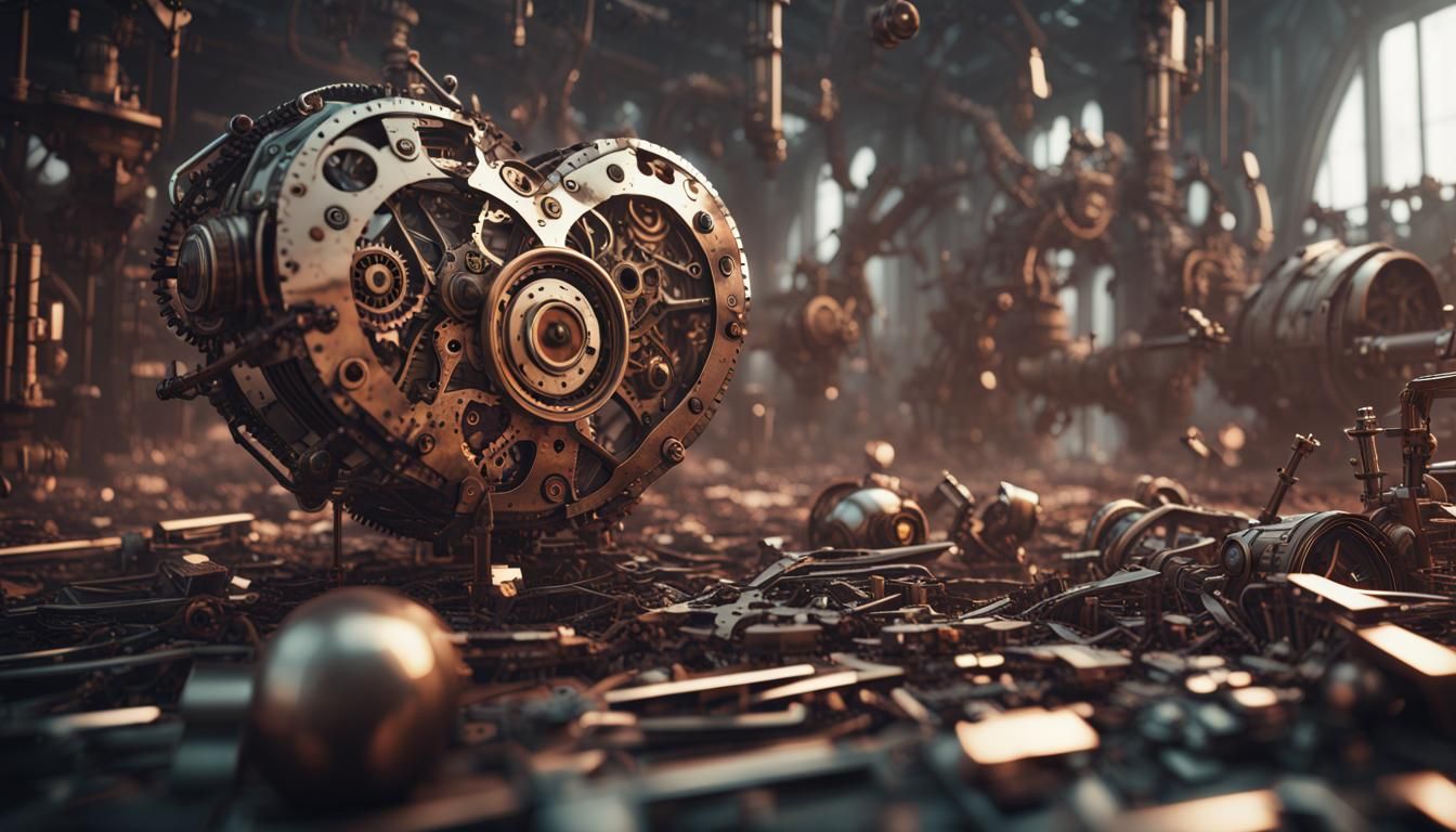 Steampunk Optical Illusion: Chaos of Broken Hearts