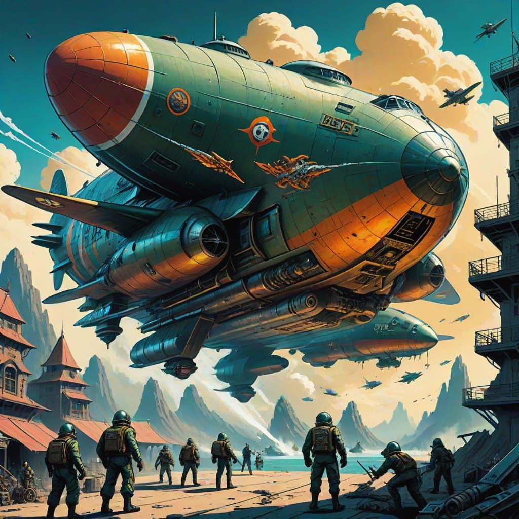 Flying Tigers in Pulp Art Zeppelin Dogfight