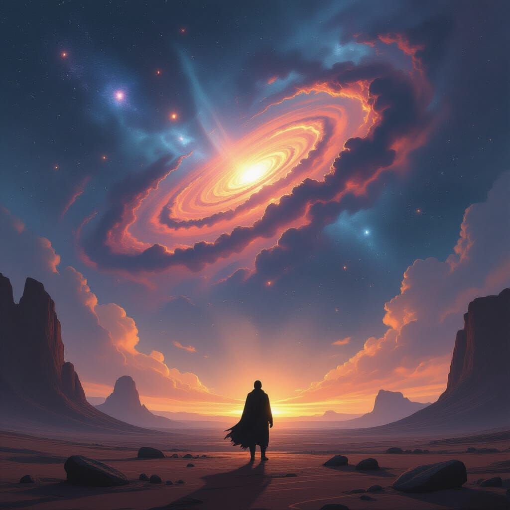 Lone Figure Beneath Cosmic Sky