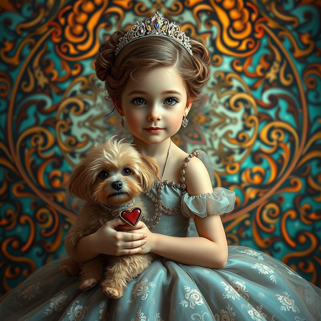Princess and Poodle in Art Nouveau Style