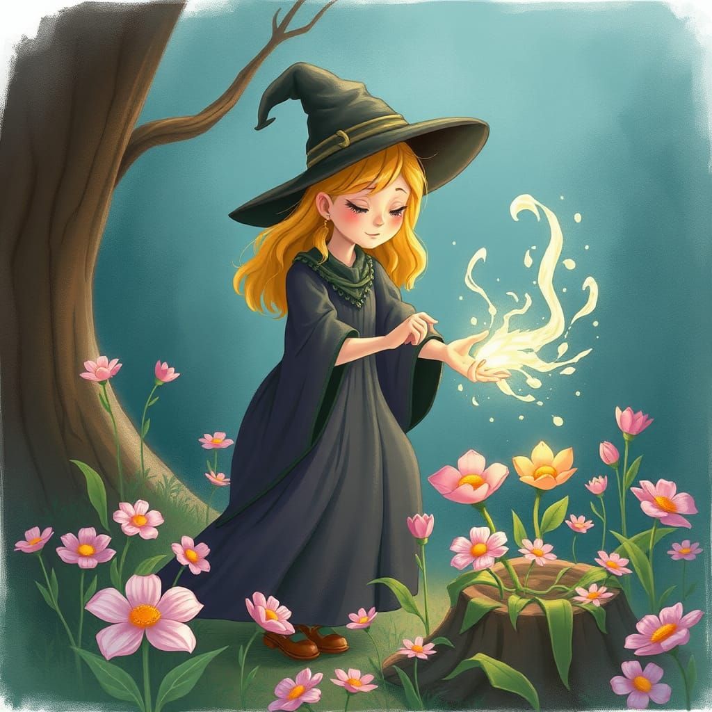 Good Witch Uses Magic to Grow Flowers