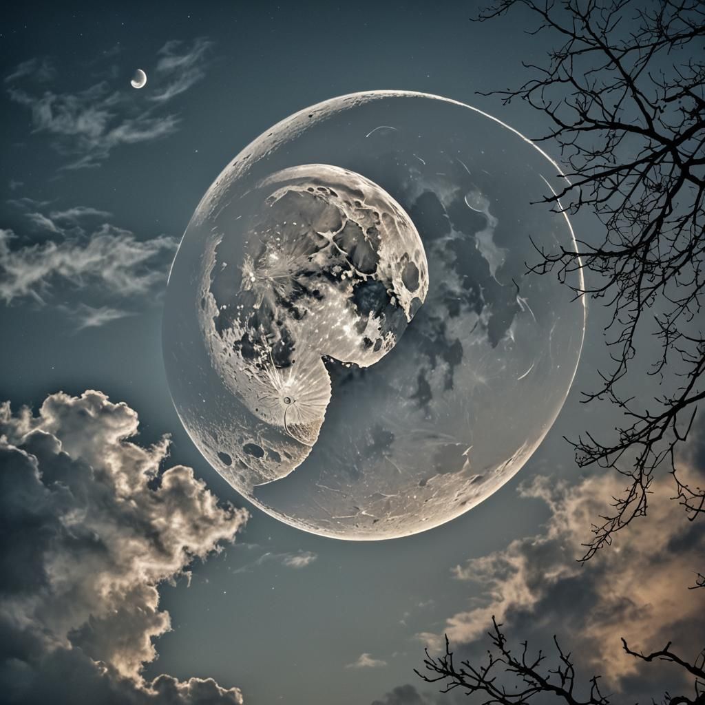 Mute Moon with Pale Light, Hyperrealistic Night Image