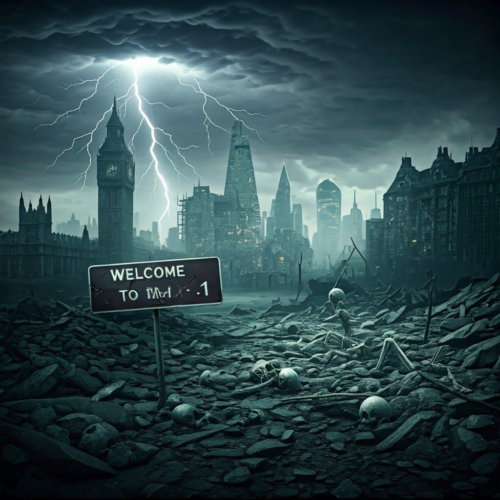 Post-Apocalyptic London Skyline After Nuclear Fallout