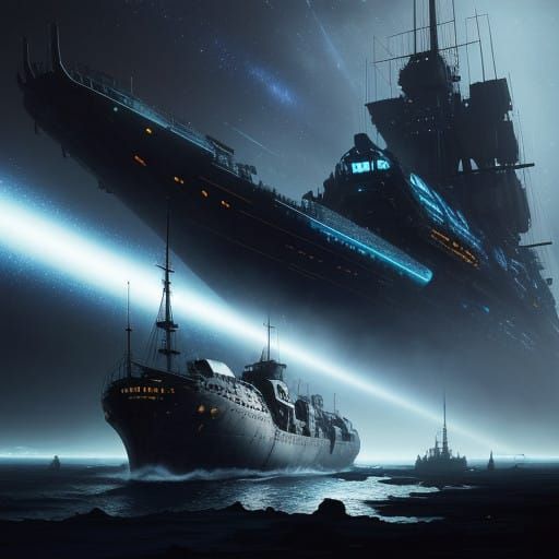 Colossal Spacecraft Besieged by Futuristic Laser Guns in Orb...