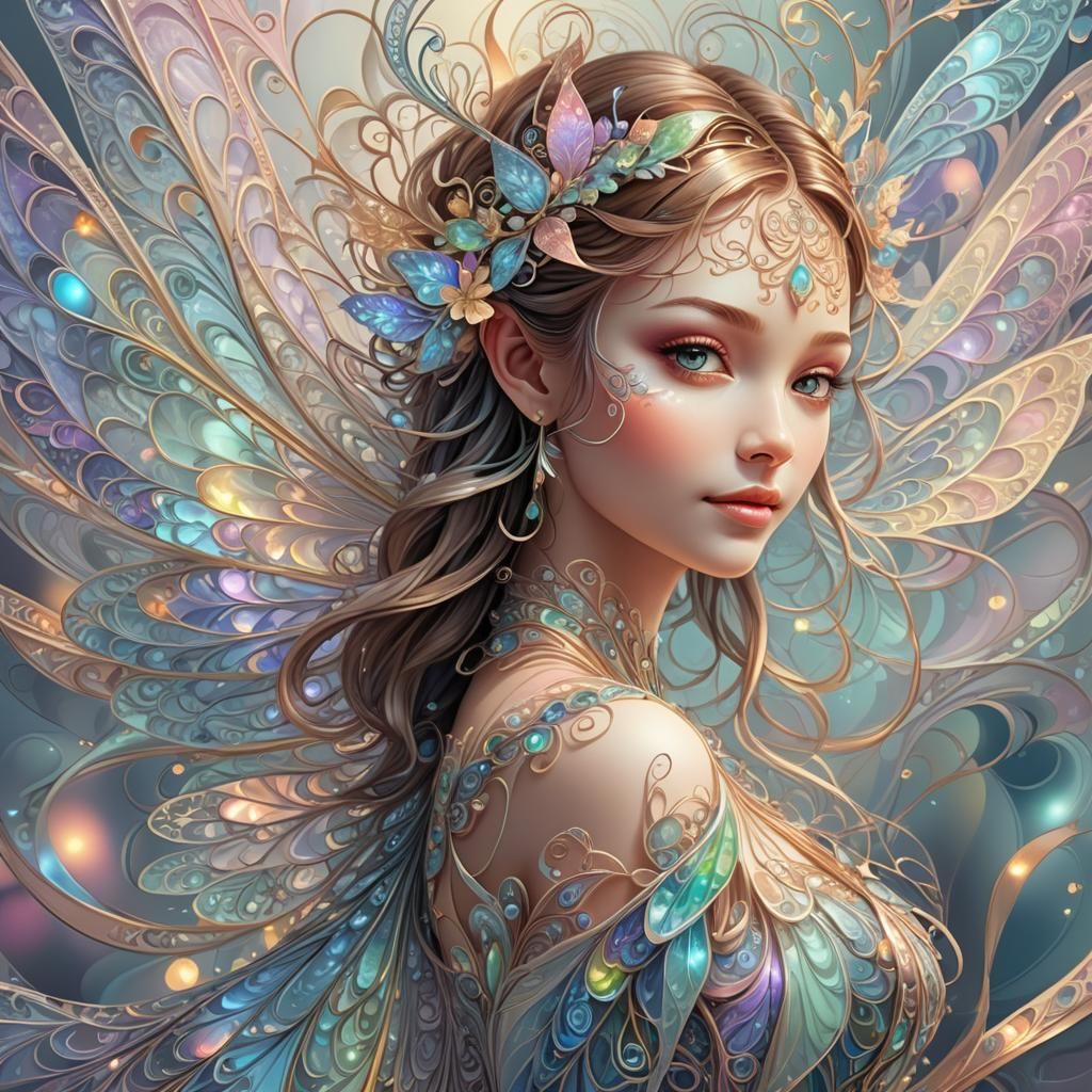 Delicate Fairy Portrait in Abstract Fractal Vector Art