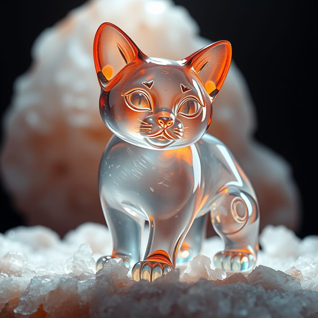 Glass Feline Form Rises from Himalayan Salt Depths