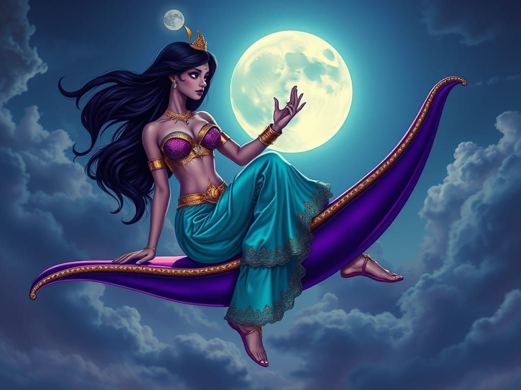 Goth Alt Punk Princess Jasmine Rides the Magic Carpet