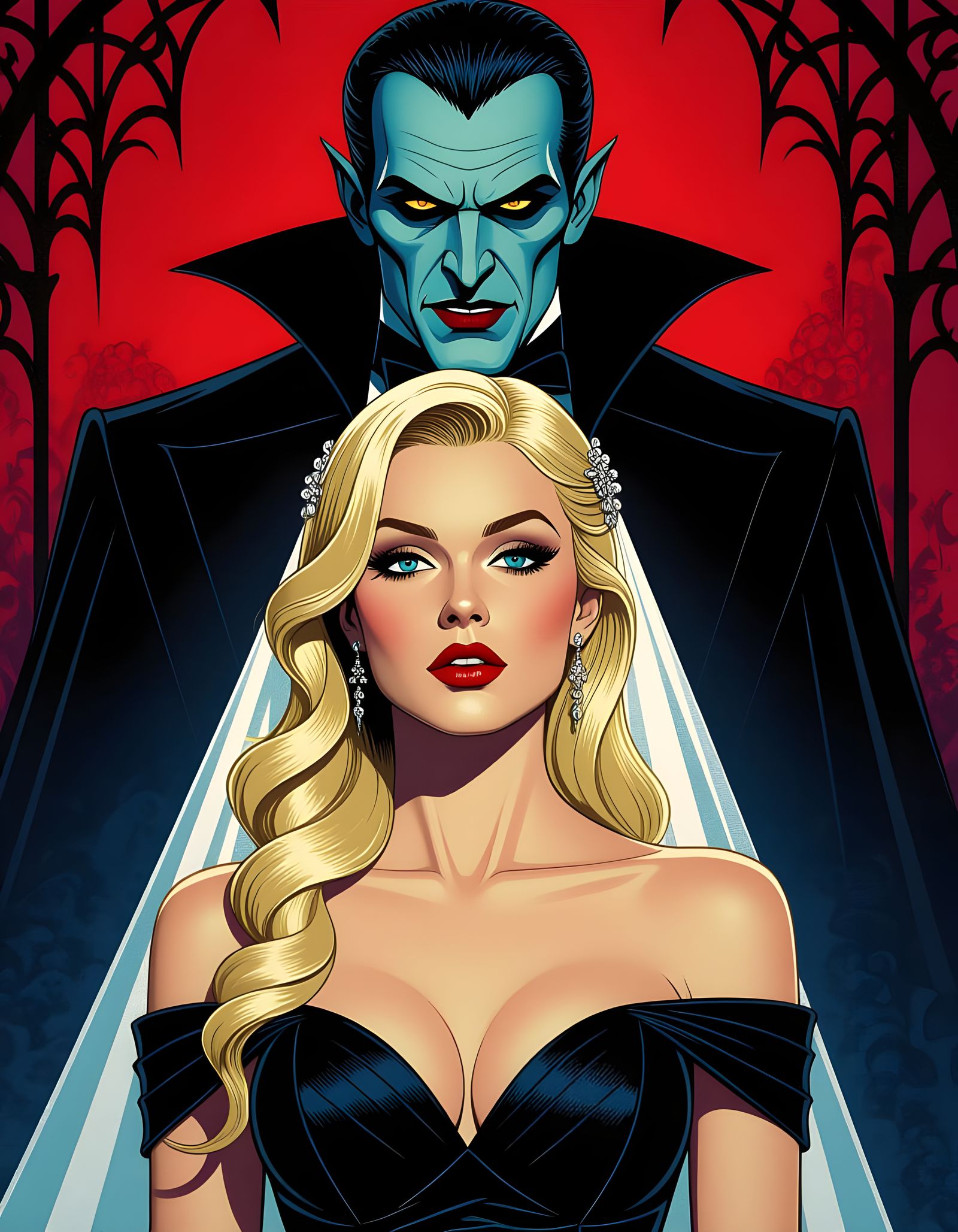 Gothic Bride with Dracula in Dark Shadows