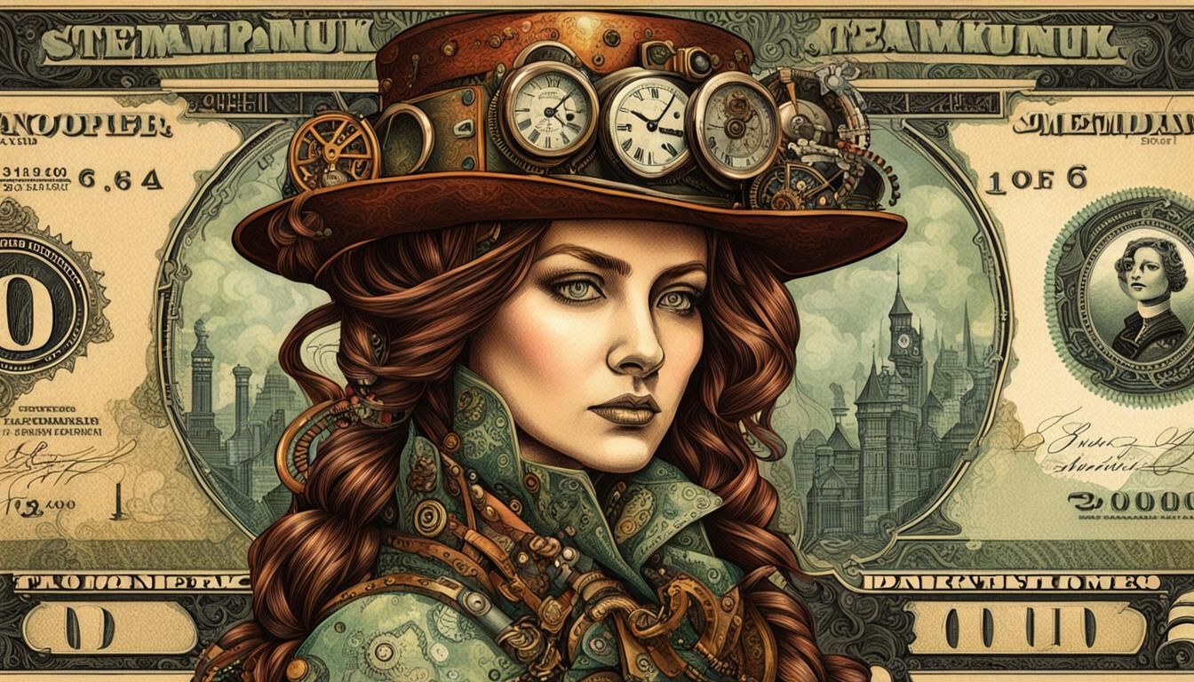 Steampunk Female Portrait in Banknote Style
