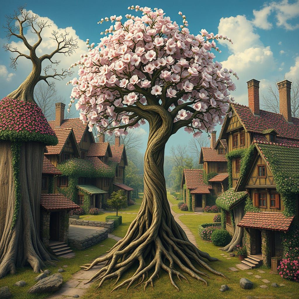 Ancient Tree Village in Springtime Bloom
