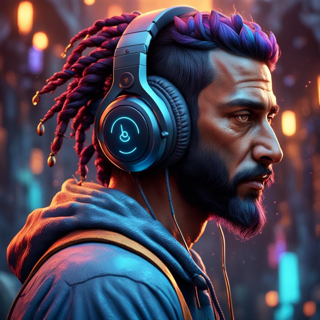 Human Brains Wearing Headphones: Detailed Fantasy Art