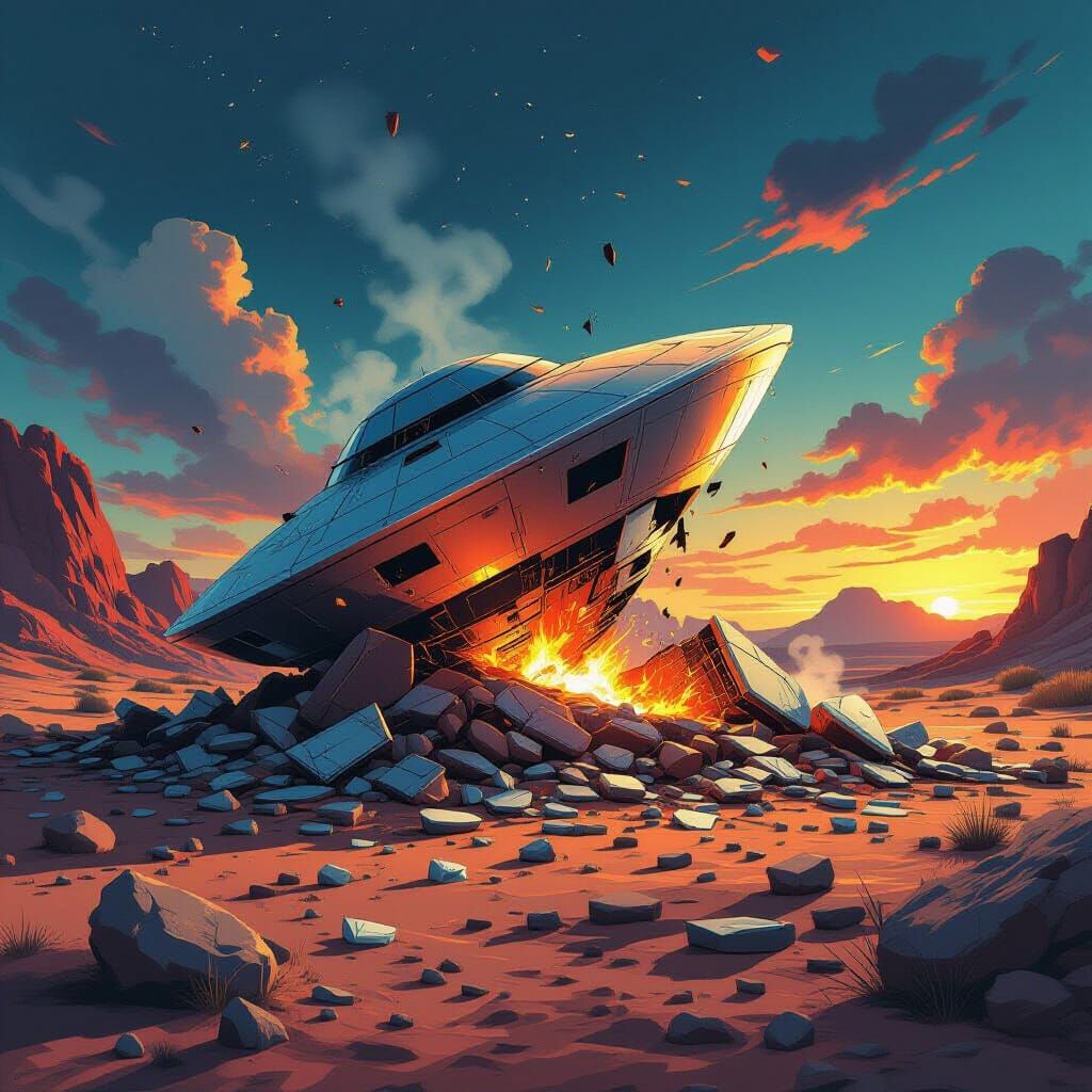 UFO Crash Site at Roswell in Comic Book Style