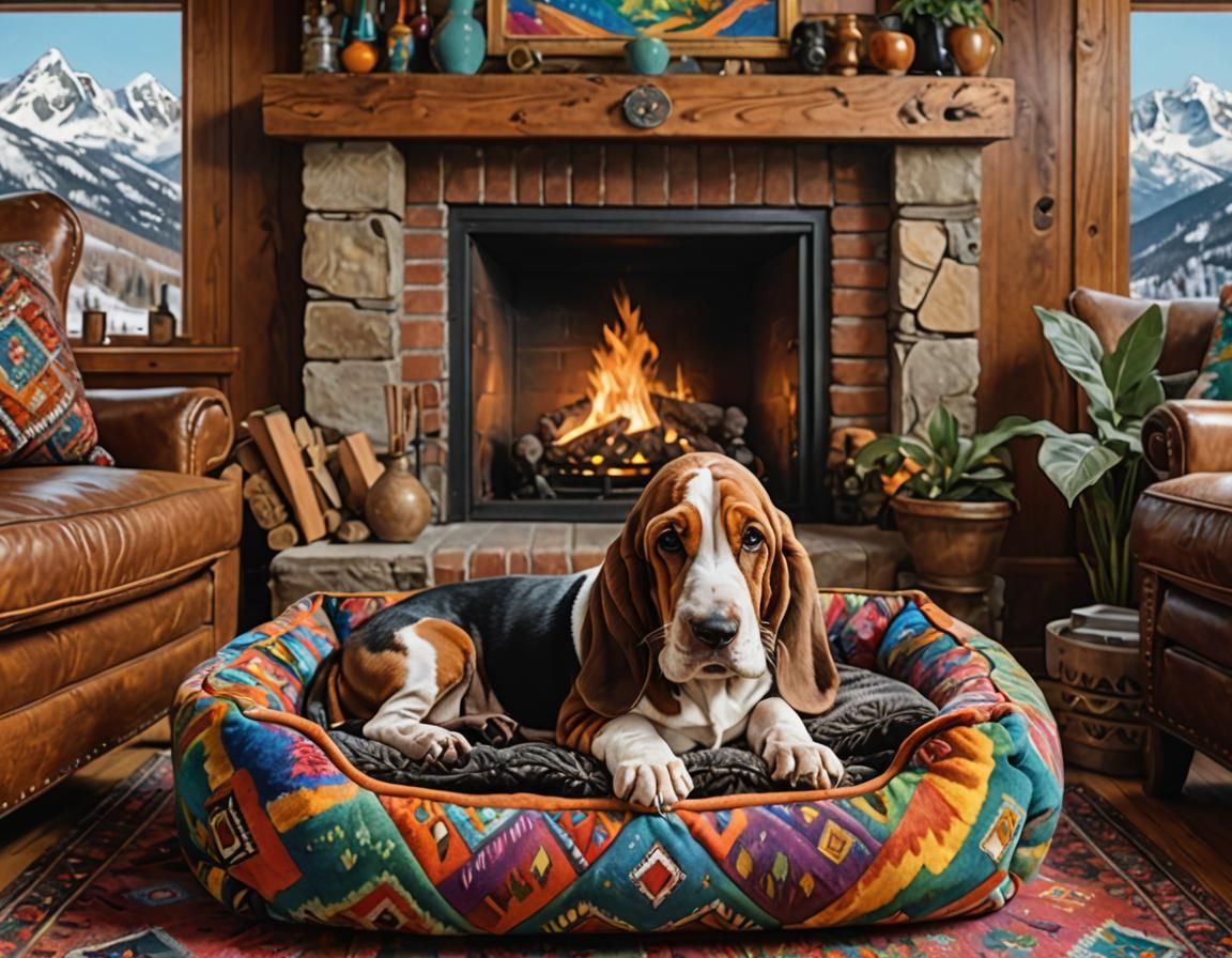 Basset Hound Puppy in Bohemian Living Room