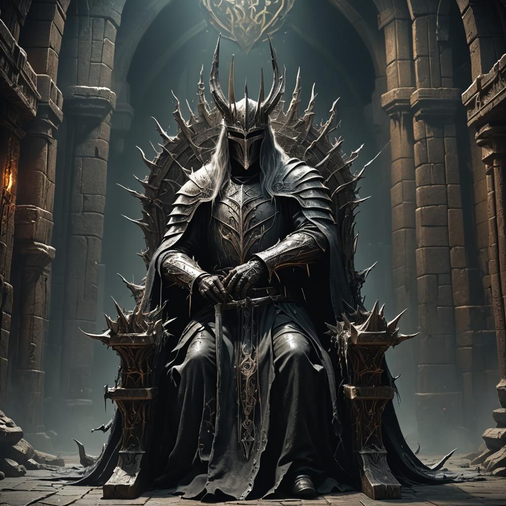 Lich King on Throne in Shadow: Detailed Matte Painting