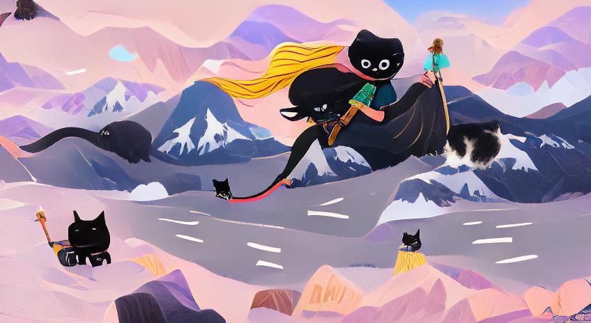 Girl and Black Cat on an Epic Adventure