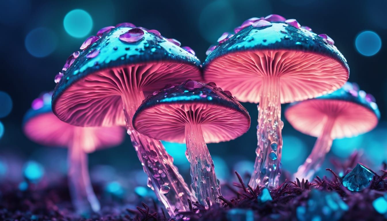 Crystal Mushrooms Shine in Ethereal Harmony
