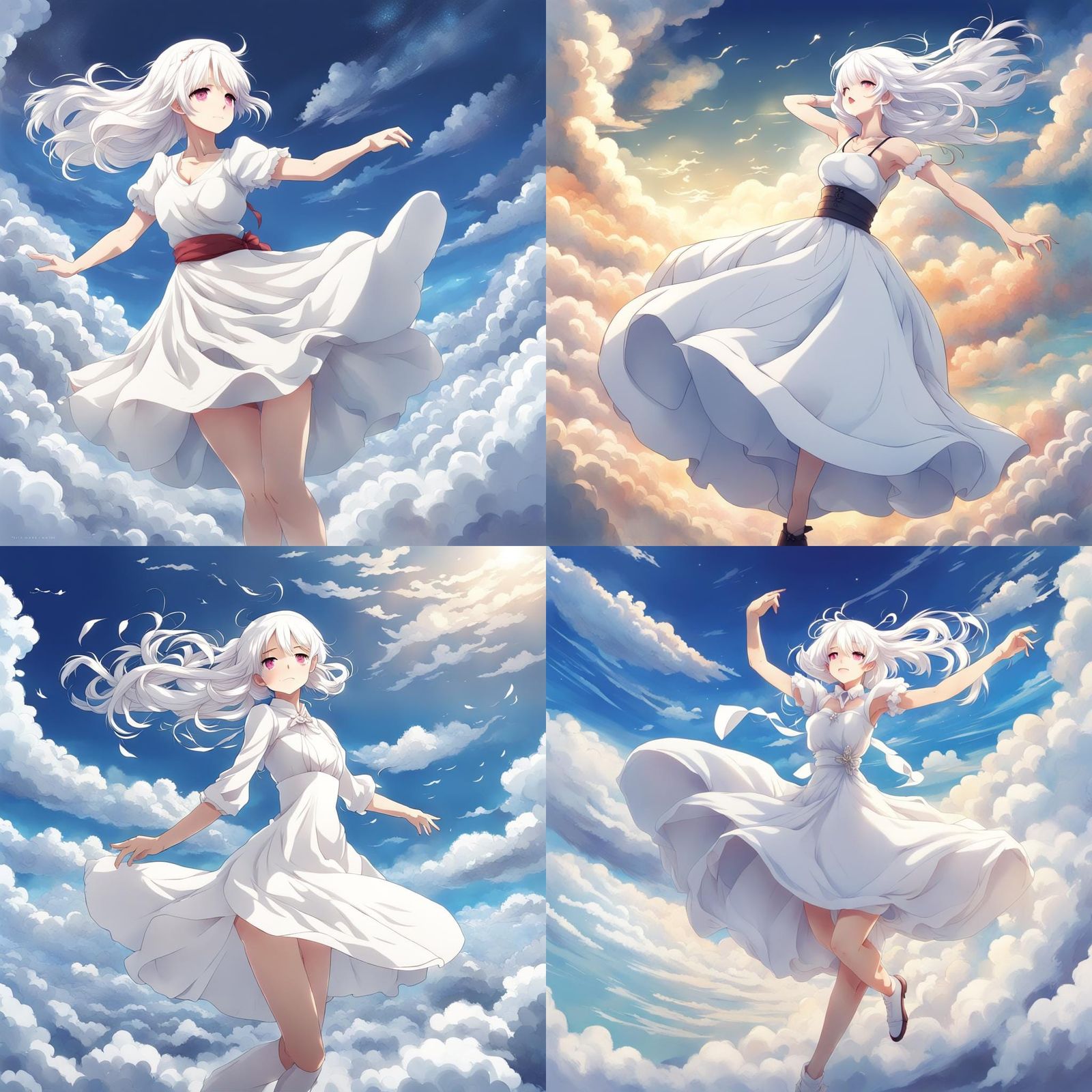 Girl Dancing on Clouds in Anime Style