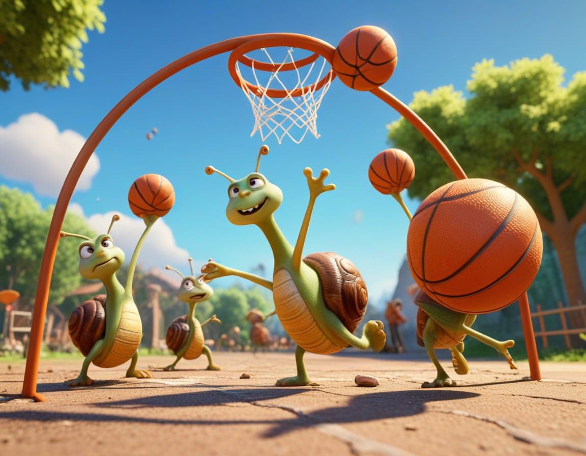 Snails Play Basketball in DreamWorks Animation Style