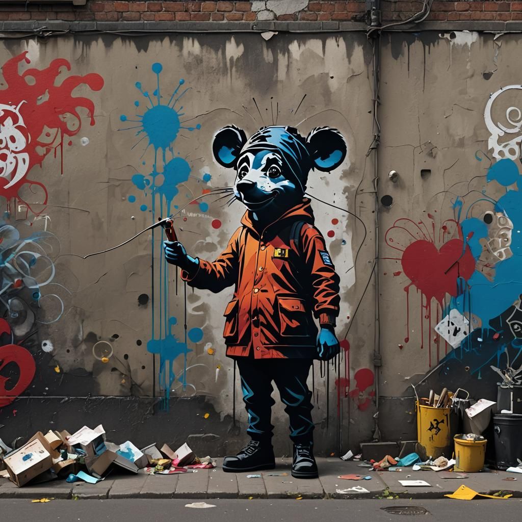 Mouse Street Art in Banksy Stencil Style