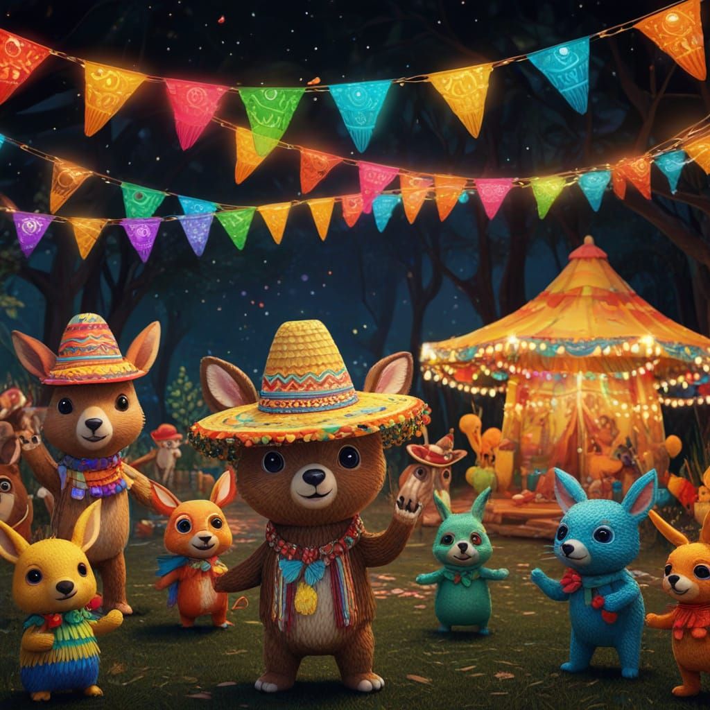 Forest Fiesta: Animals Dancing in Vibrant Digital Art