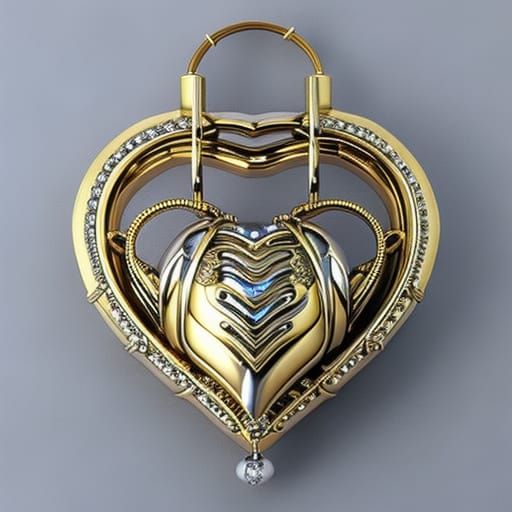 Cybernetic Heart Pendant in Gold and Silver