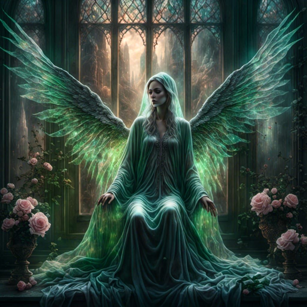 Fallen Angel in Green Robe, Detailed Concept Art