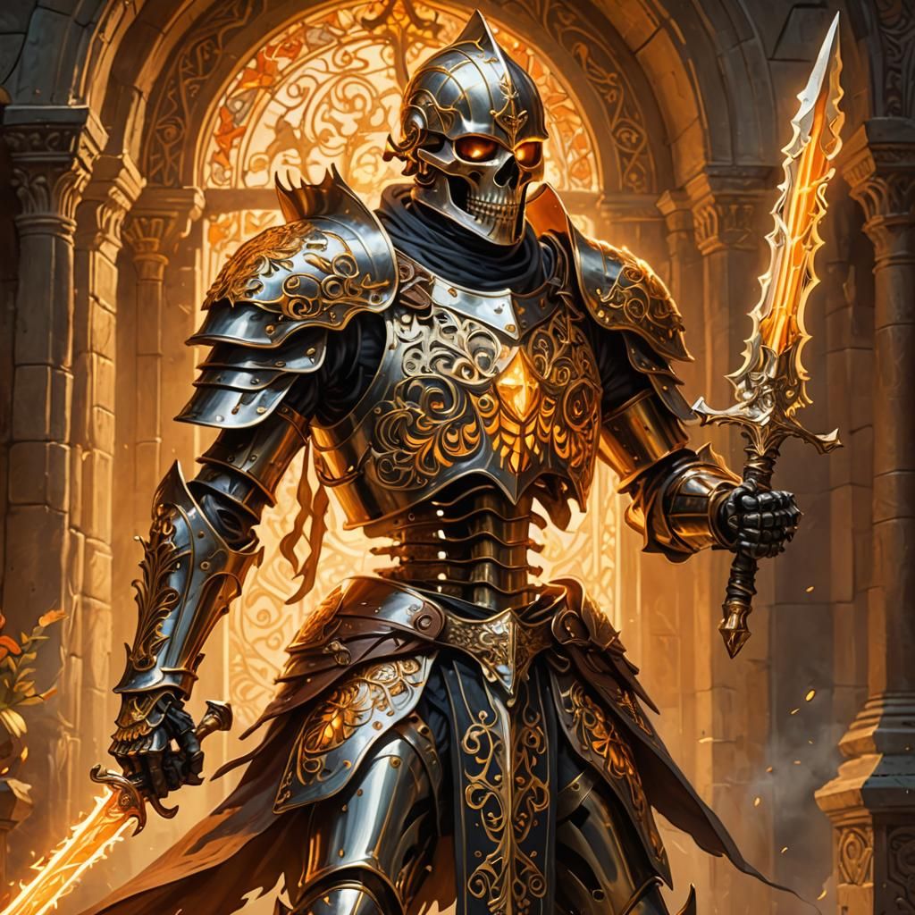 Skeleton Knight Descends with Glowing Blade