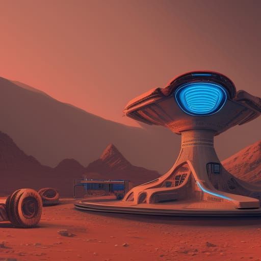 Retro Gas Station on Mars: Detailed Matte Painting