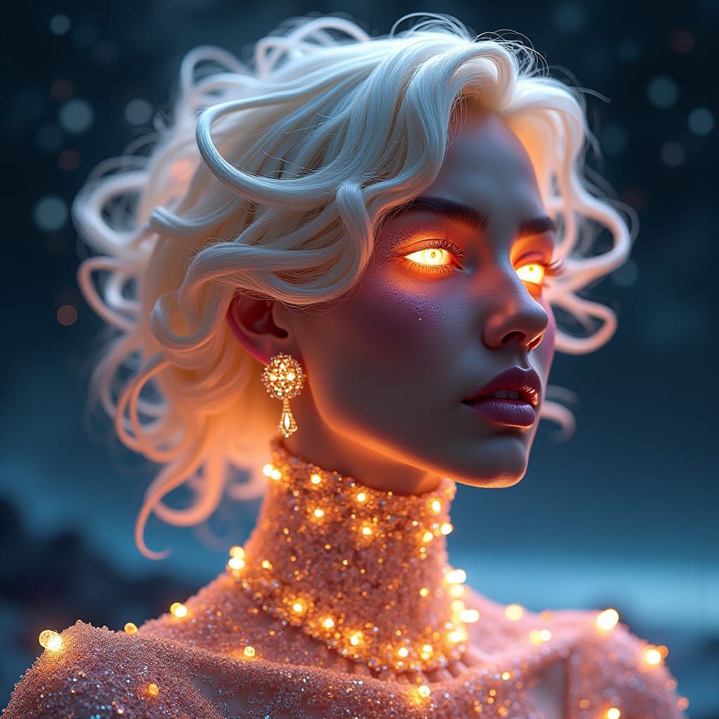 Woman with Luminescent Hair in Futuristic Design