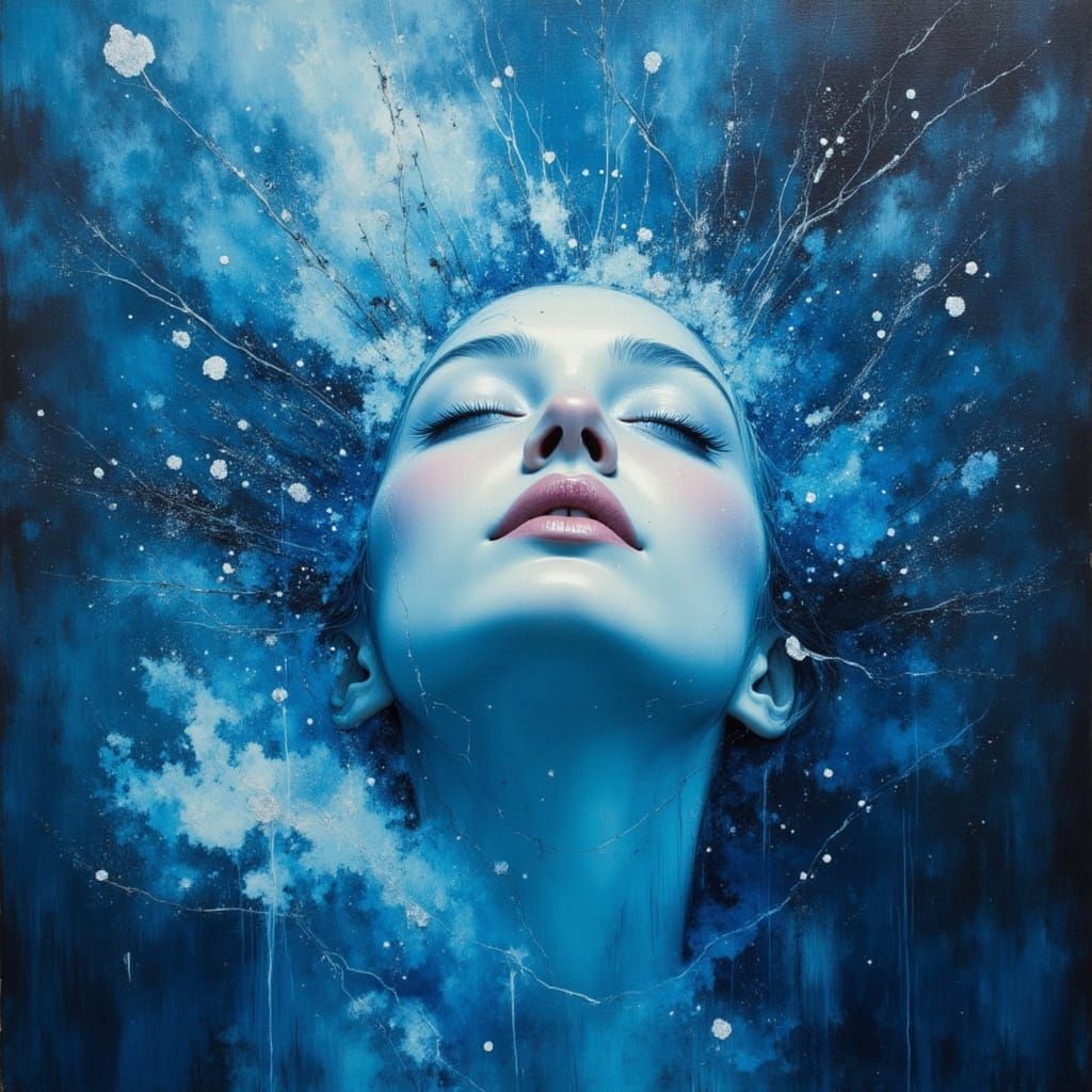 Surreal Blue Portrait of Triumph and Victory