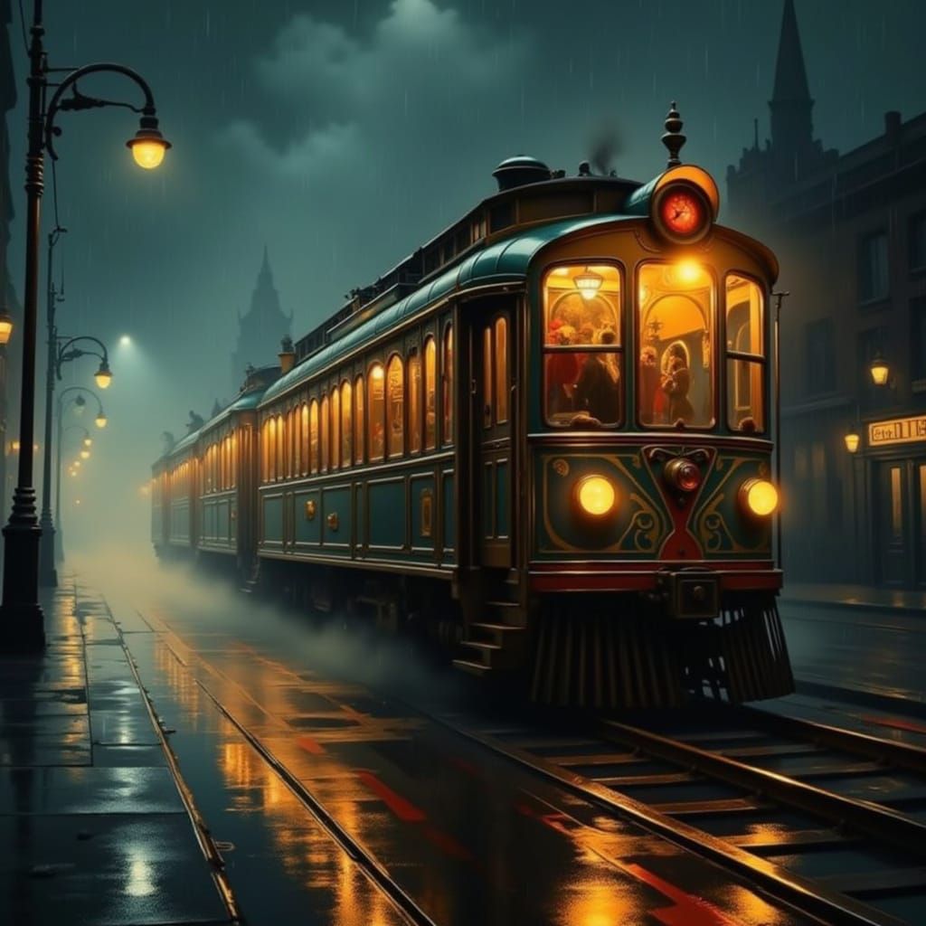 Vintage Circus Train at Night Digital Painting