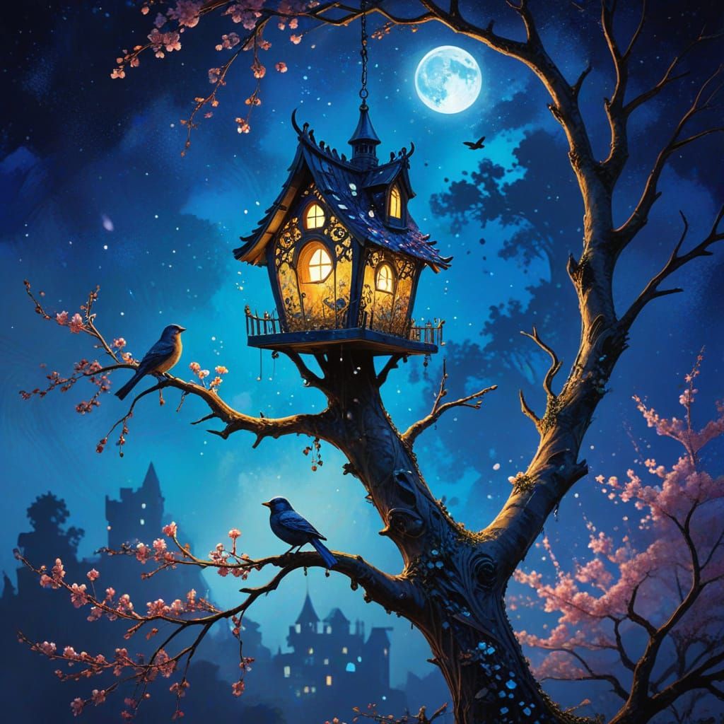 Enchanted Birdhouse: A Dreamlike Watercolor Masterpiece