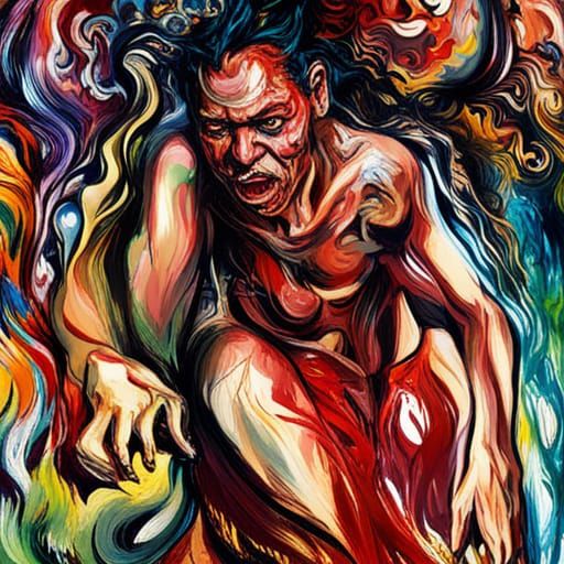 Impasto Painting of a Dripping Flesh Demoness