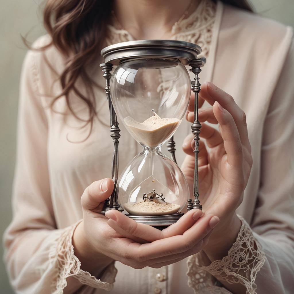 Hourglass in Hands: Minimalist Digital Art with Clockwork