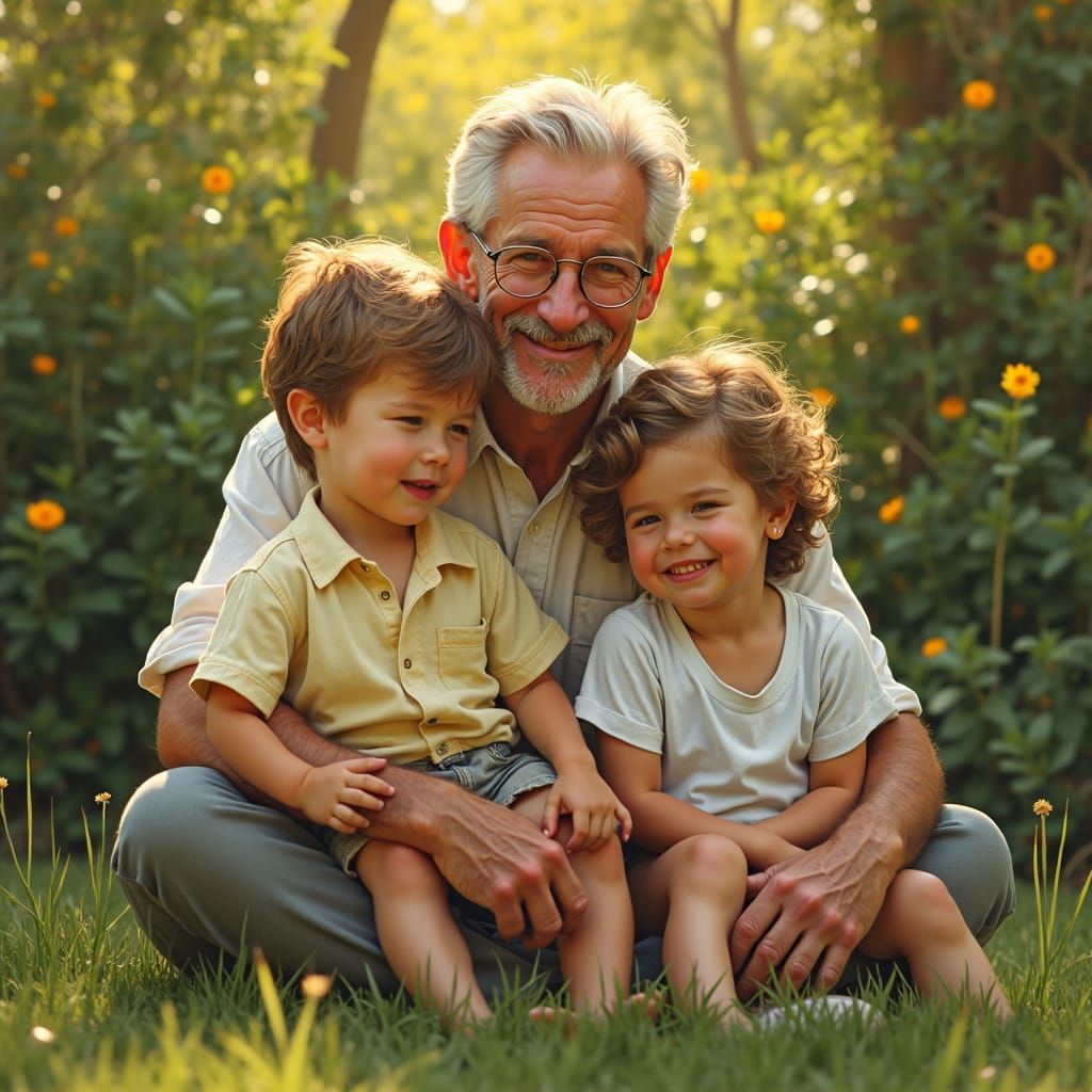 Father and Children in Rockwell-esque Golden Light