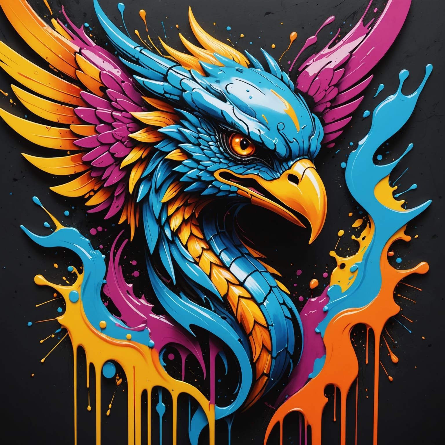 Graffiti Phoenix in Splash Art Style