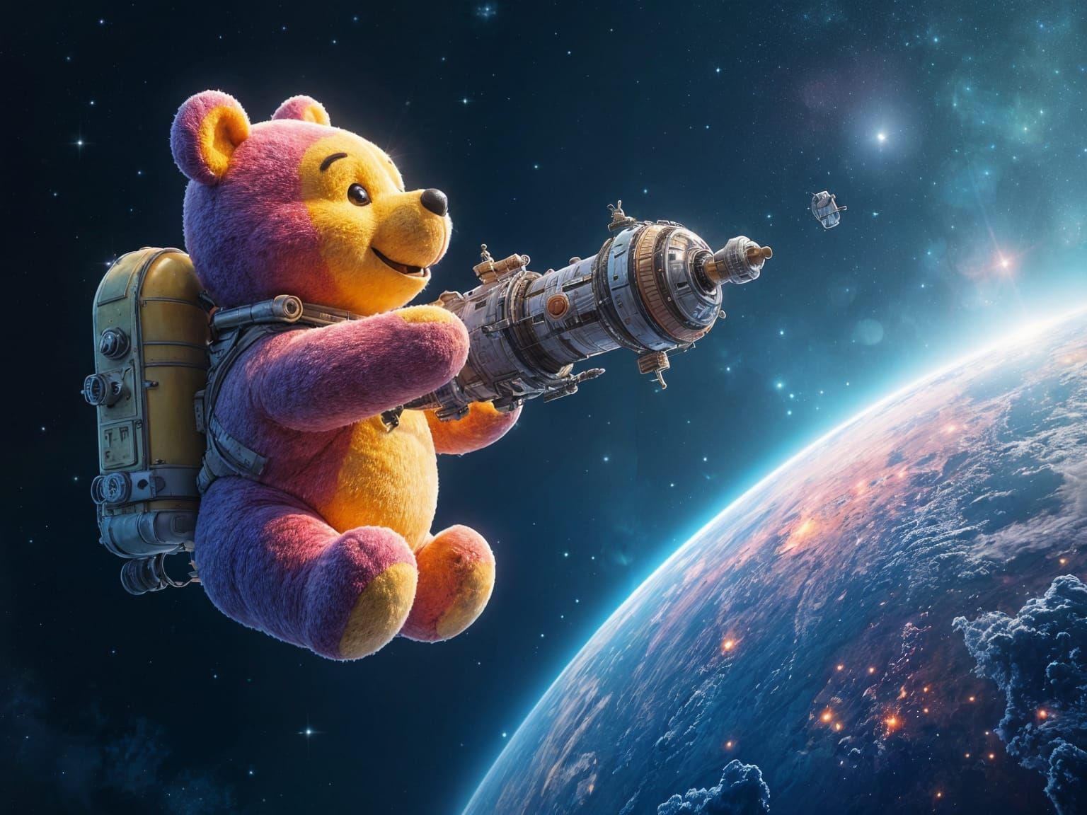 Kidcore Rainbow Pooh Bear Space Station