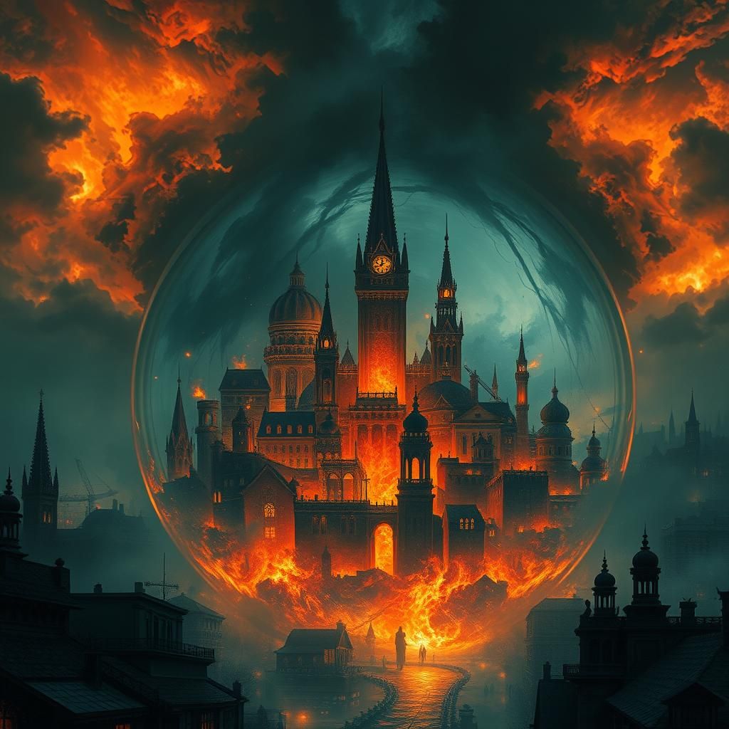 Inferno City Encased in Glass Sphere