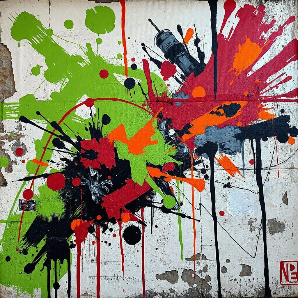 Dynamic Street Art Mural in Abstract Expressionist Style