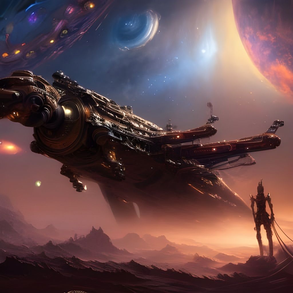 Steampunk Spaceship Galaxy Exploration in Oil Painting Style