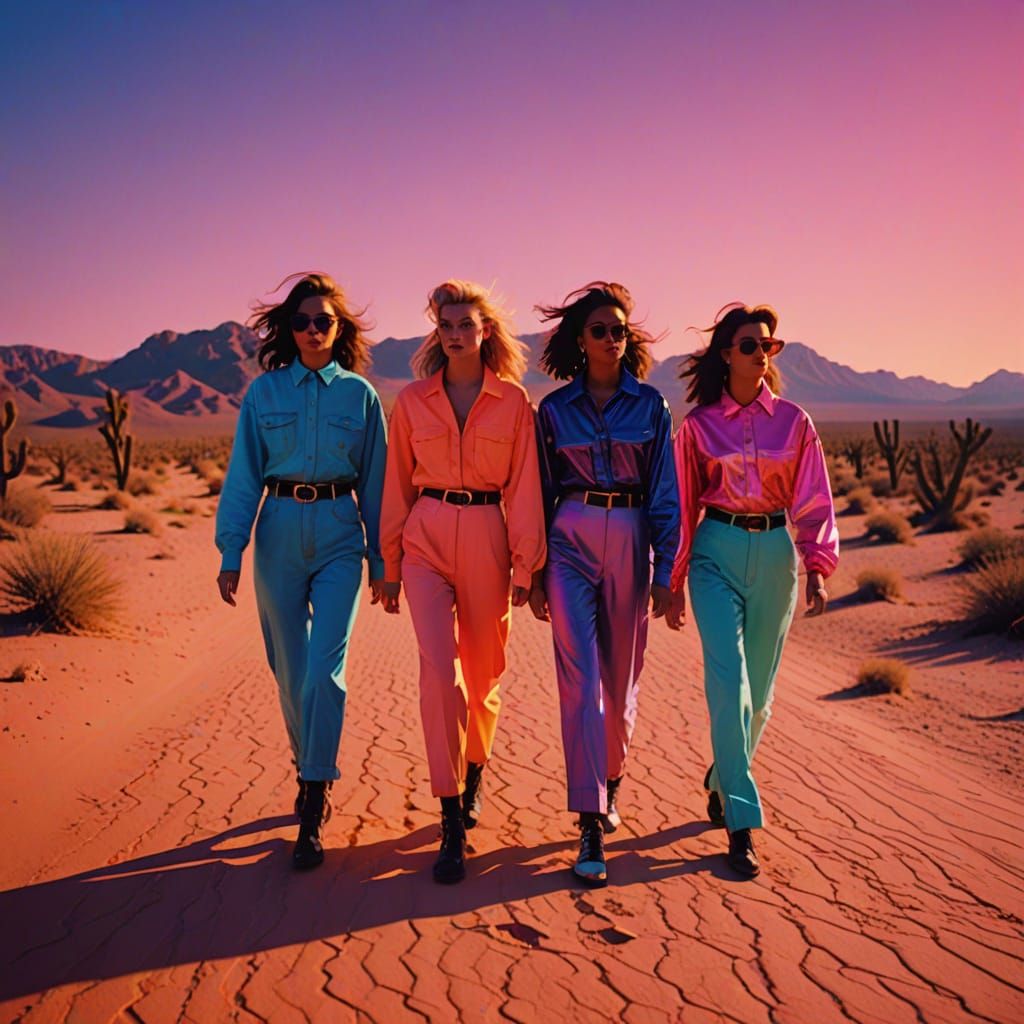 Vibrant 80s Pop Art Desert Scene