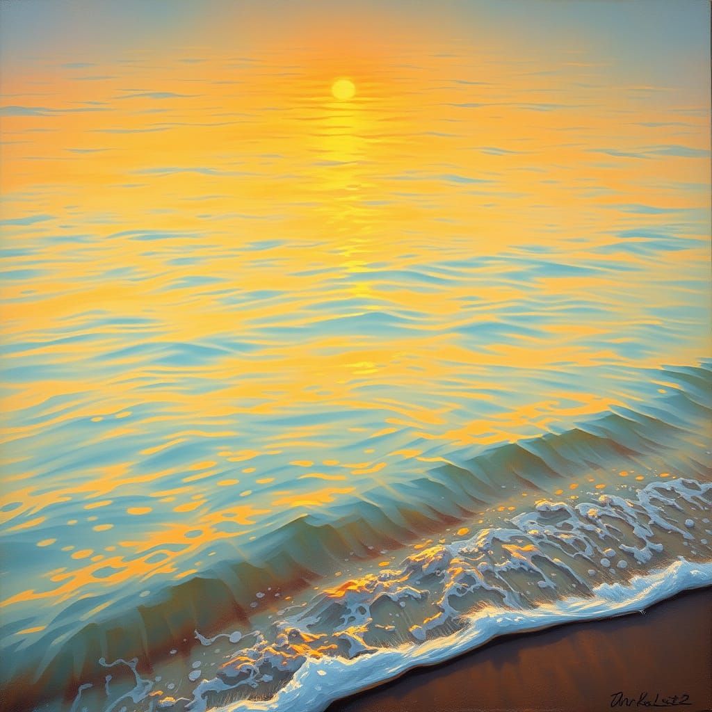 Golden Sunset Lagoon Reflects Softly in Gentle Waves
