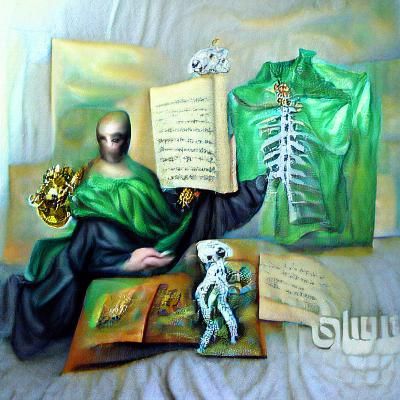 Surreal Skeleton Priest with Book, Oil Painting